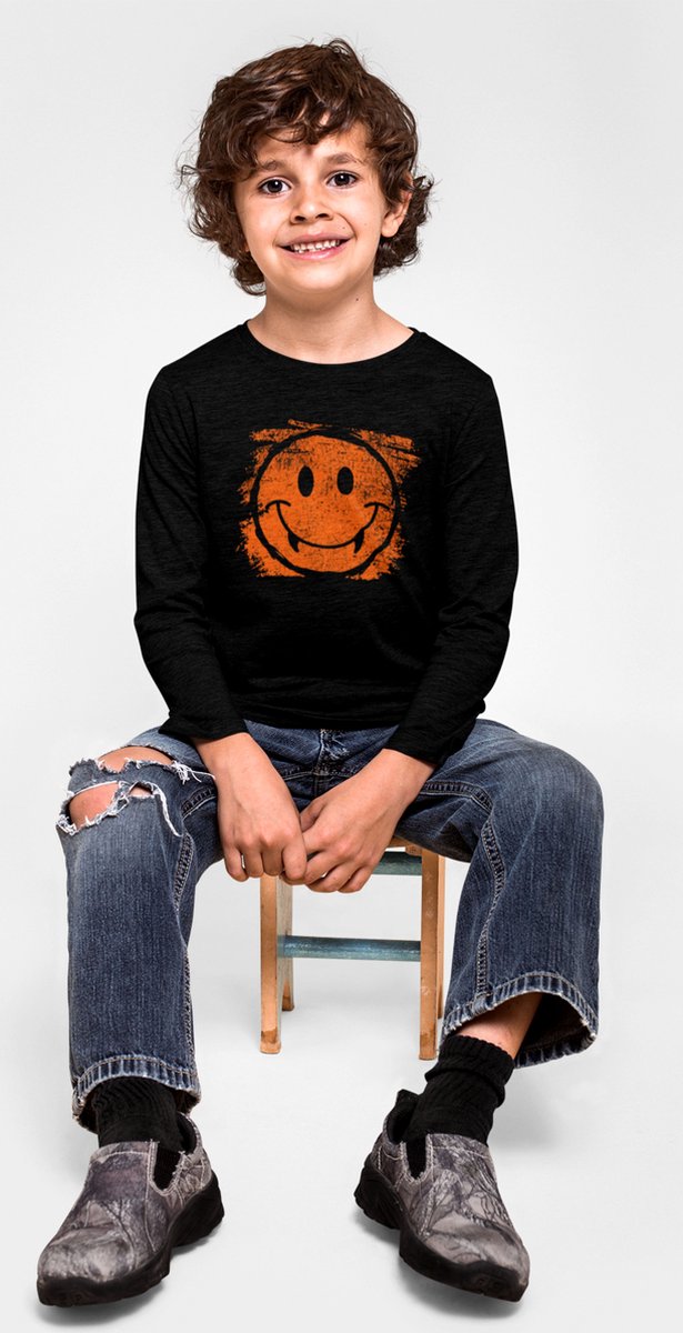 Halloween Kostuum / T-shirt voor kinderen | Zwart | Oranje | Smiley | Maat 146